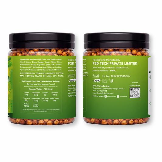 Nimbu Pudina Roasted Desi Chana | Whole with Skin | High Protein SMART Snack | Tangy Lemon Mint Flavor