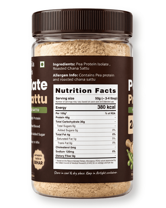 Pea Isolate Sattu 500g | 24g Protein Per Portion | Pea Protein Isolate + Sattu Blend