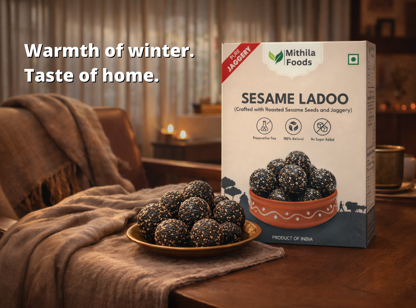 Black and white sesame laddoo with pure jaggery by Mithila Foods