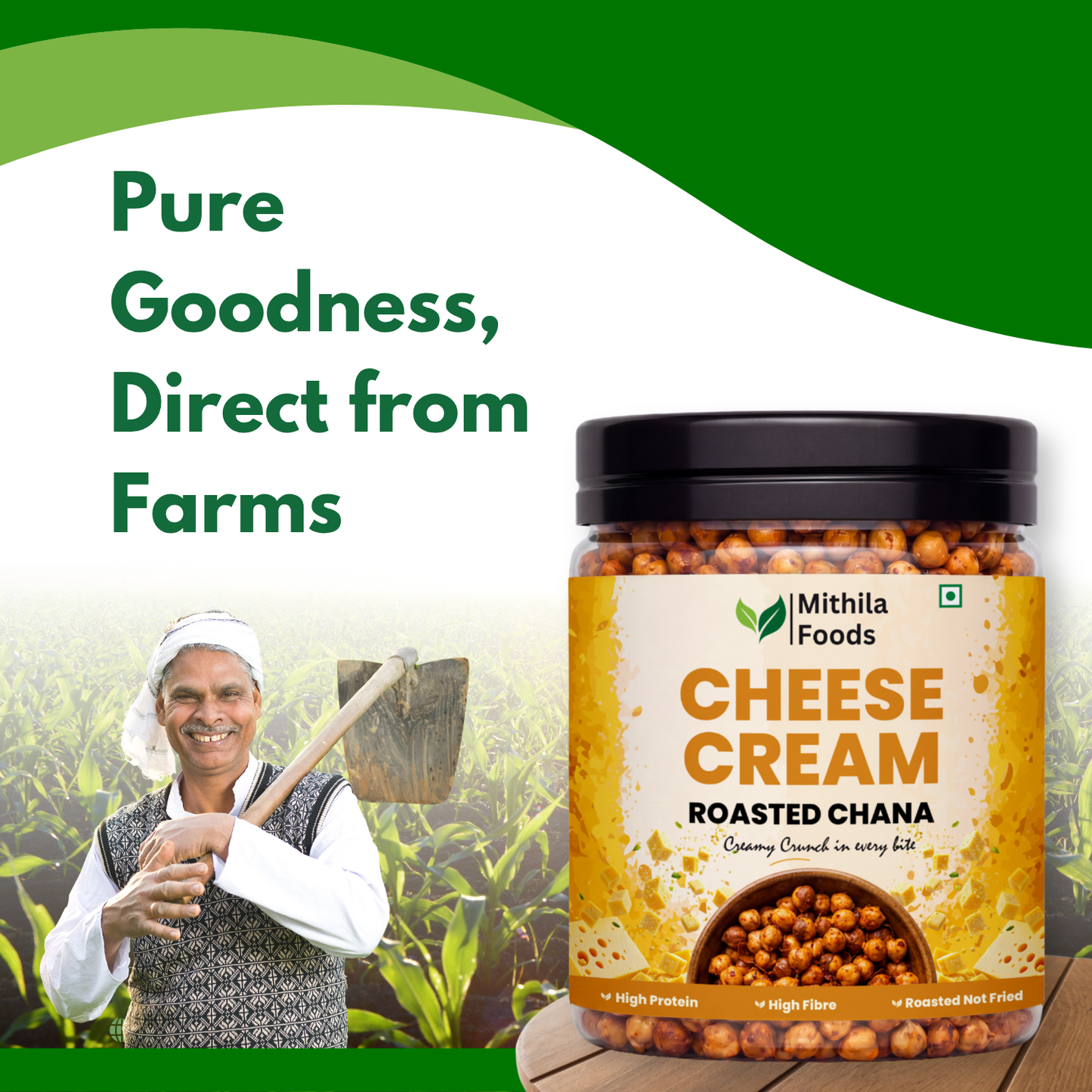 Cheese & Cream Roasted Desi Chana | Whole with Skin | High Protein SMART Snack