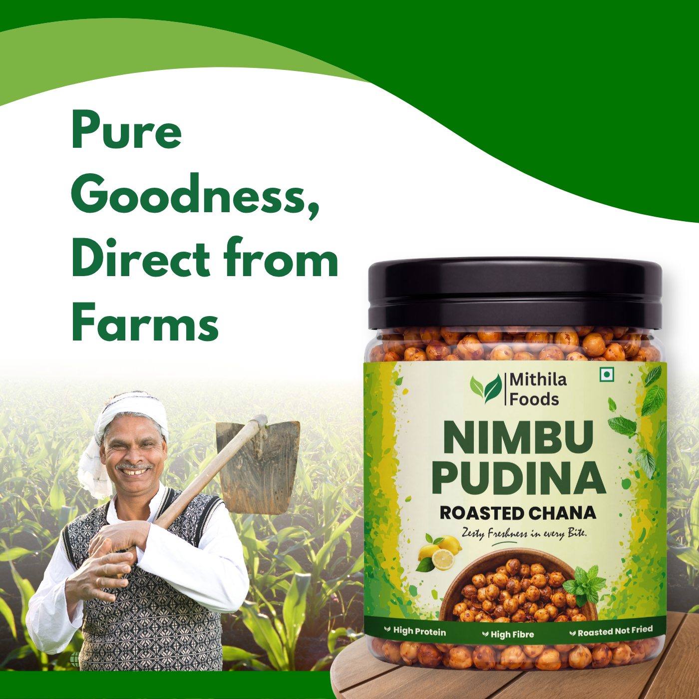 Nimbu Pudina Roasted Desi Chana | Whole with Skin | High Protein SMART Snack | Tangy Lemon Mint Flavor