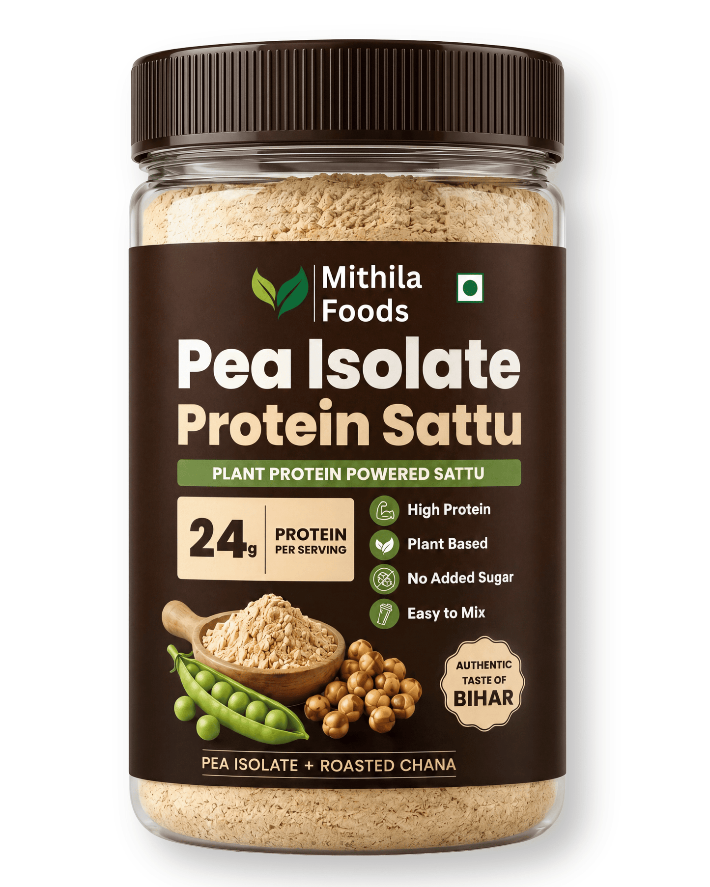 Pea Isolate Sattu 500g | 24g Protein Per Portion | Pea Protein Isolate + Sattu Blend