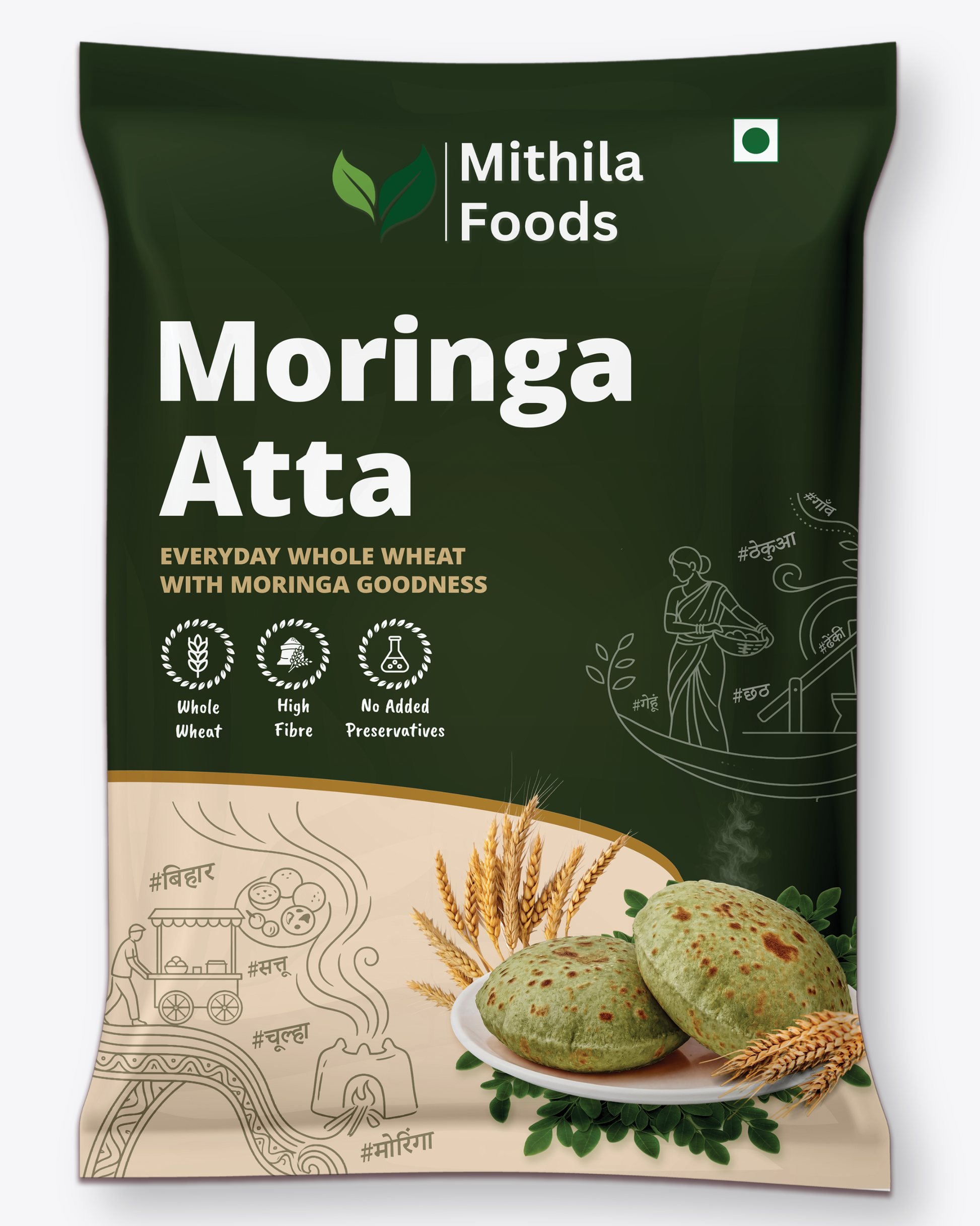 Moringa Atta whole wheat chakki atta packet by Mithila Foods