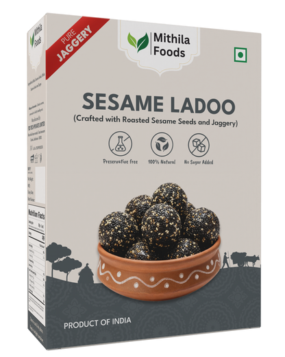 Black and white sesame laddoo with pure jaggery by Mithila Foods