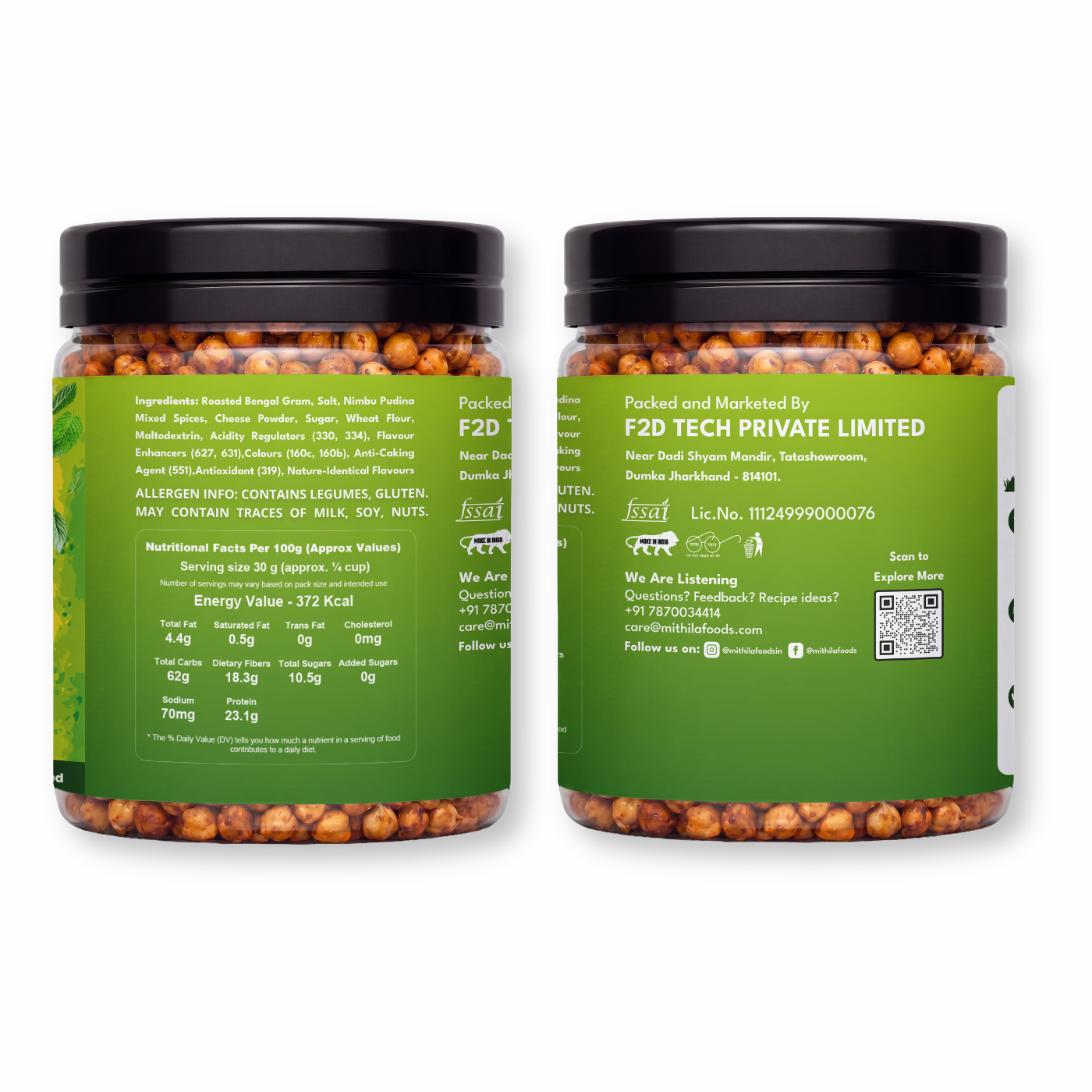 Nimbu Pudina Roasted Desi Chana | Whole with Skin | High Protein SMART Snack | Tangy Lemon Mint Flavor