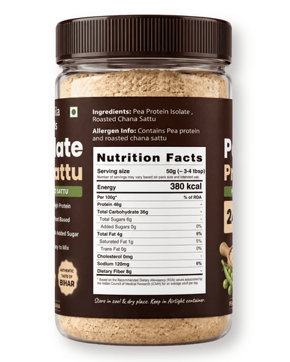 Pea Isolate Sattu 500g | 24g Protein Per Portion | Pea Protein Isolate + Sattu Blend