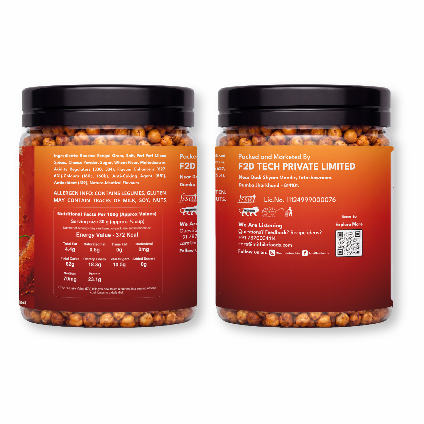 Peri Peri Roasted Desi Chana | Whole with Skin | High Protein SMART Snack