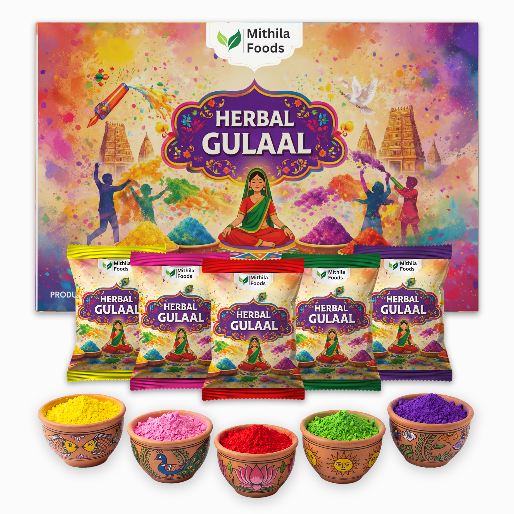 Herbal gulal holi colour pack of 5 natural organic colours