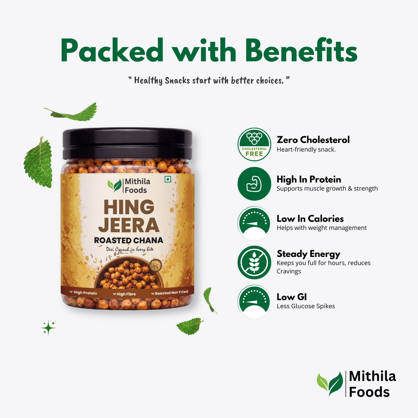 Hing Jeera Roasted Desi Chana | Whole with Skin | High Protein SMART Snack | Tangy Flavor