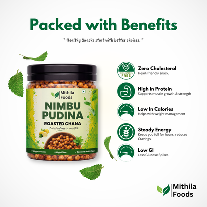 Nimbu Pudina Roasted Desi Chana | Whole with Skin | High Protein SMART Snack | Tangy Lemon Mint Flavor