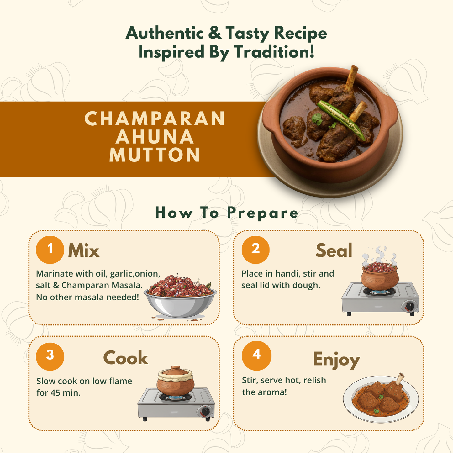 Champaran Mutton Masala  | Ahuna Handi Meat Masala | Use 1 Sachet for 1 kg Mutton