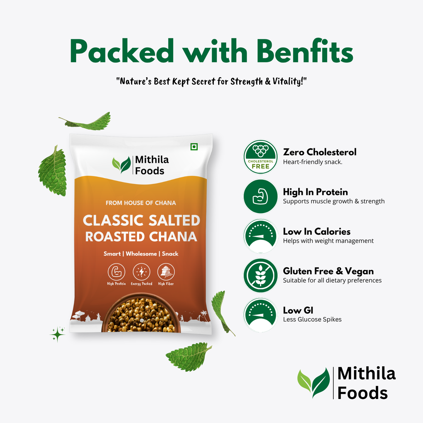 Roasted Chana Desi Chickpeas | Whole with Skin | High Protein SMART Snack