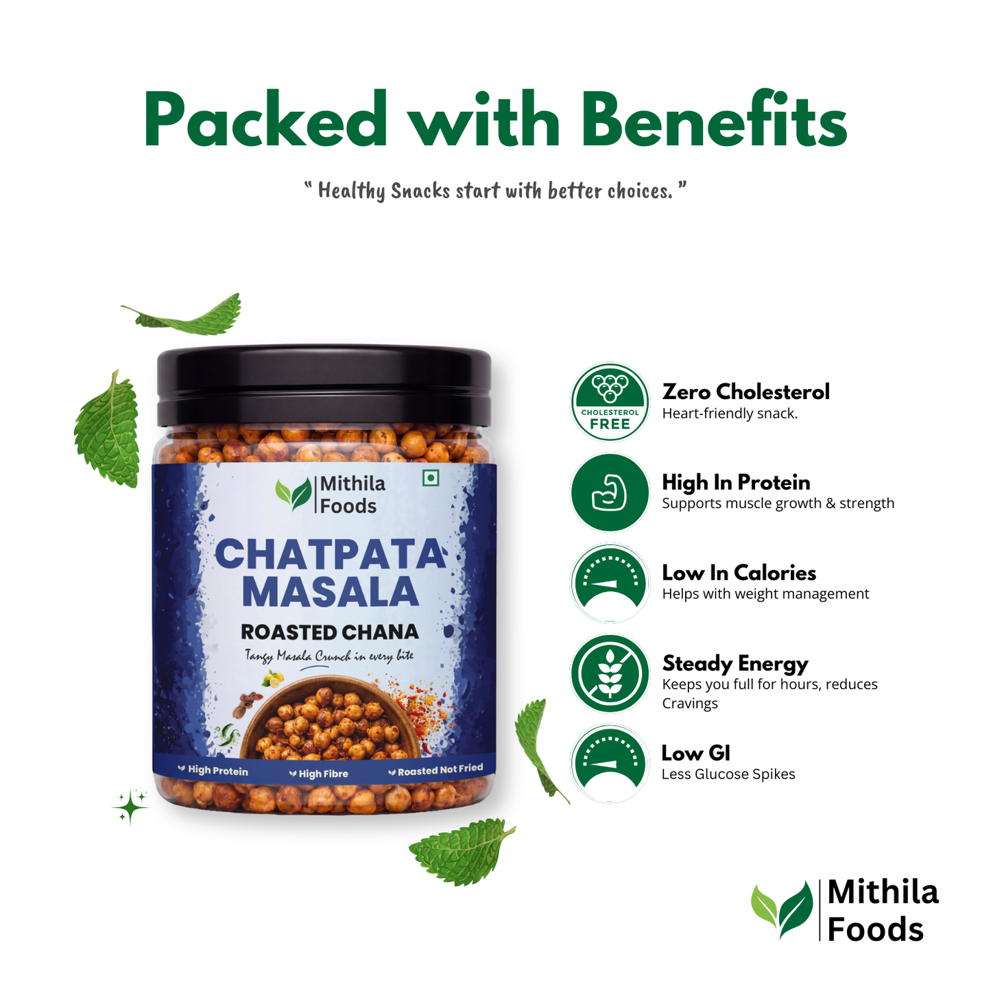 Chatpata Masala Roasted Desi Chana | Whole with Skin | High Protein SMART Snack | Tangy Spicy Flavor