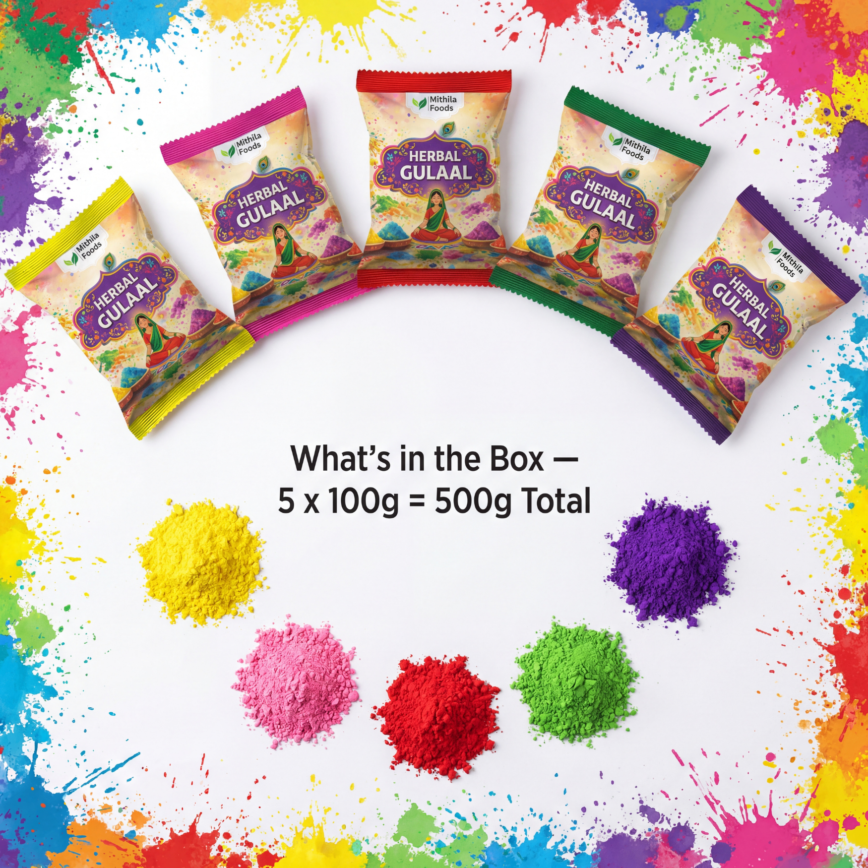 Herbal gulal holi colour pack of 5 natural organic colours