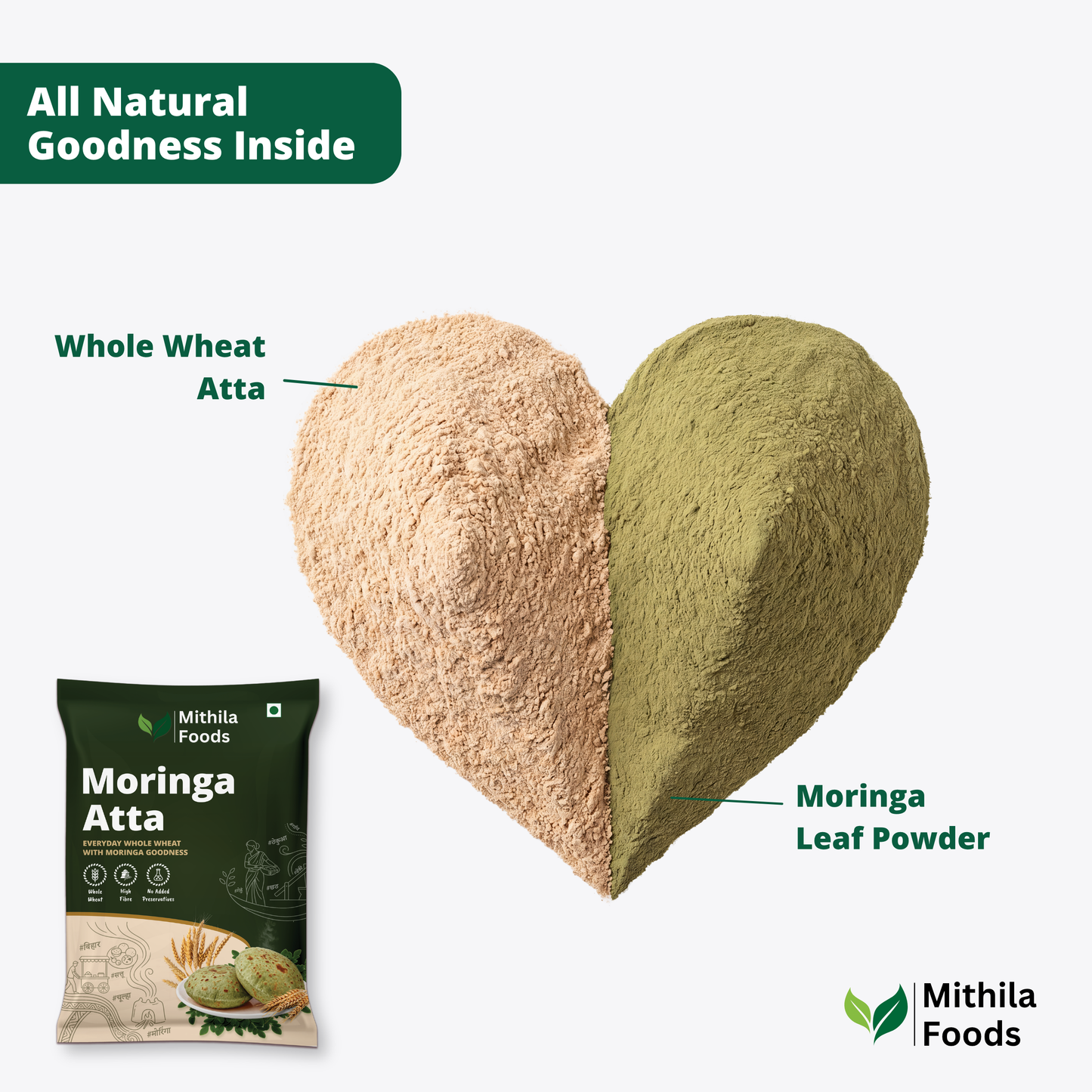 Moringa Atta whole wheat chakki atta packet by Mithila Foods