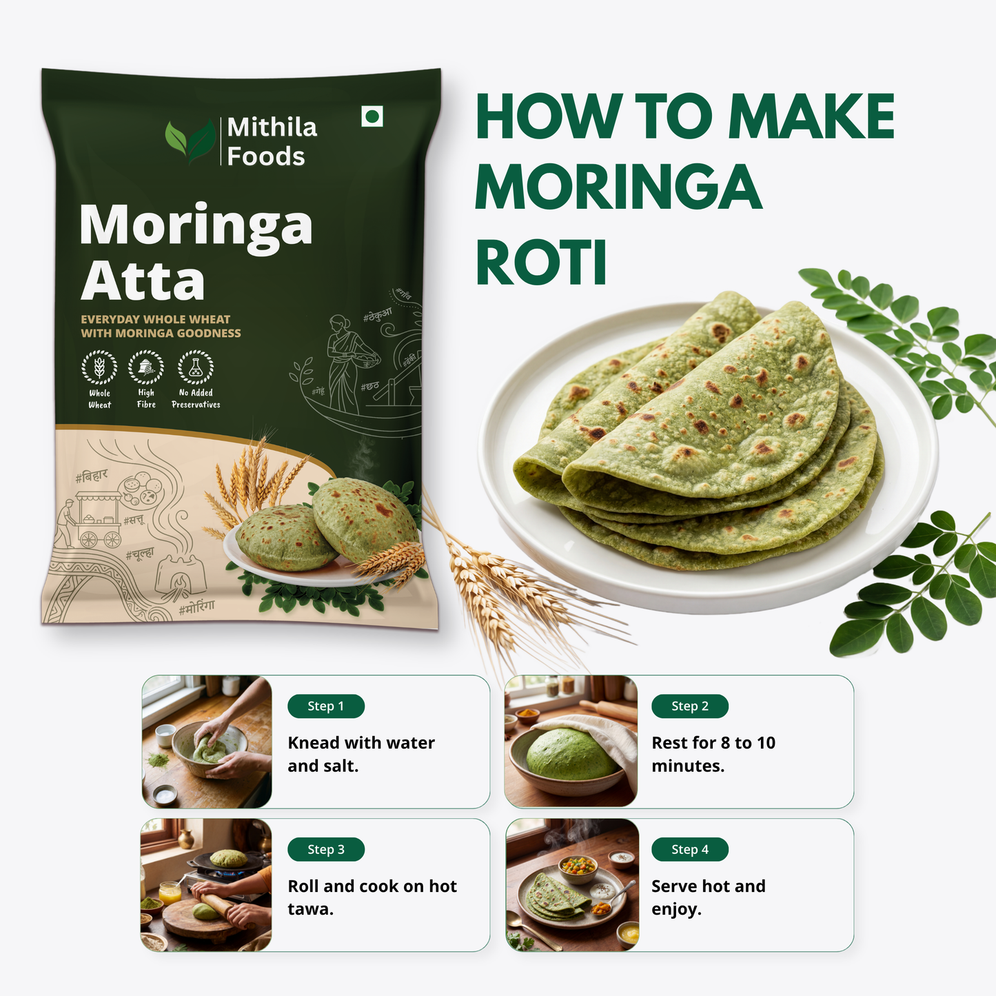 Moringa Atta whole wheat chakki atta packet by Mithila Foods