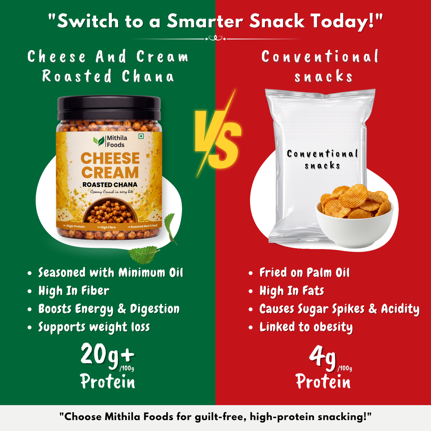 Cheese & Cream Roasted Desi Chana | Whole with Skin | High Protein SMART Snack