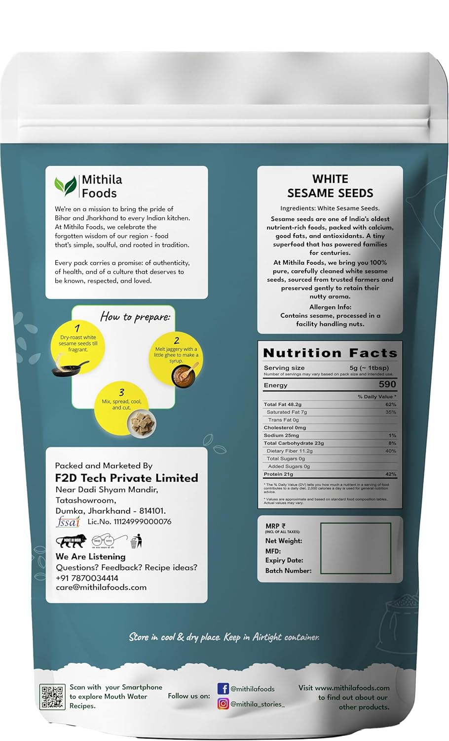 Premium raw white sesame seeds safed til packet by Mithila Foods