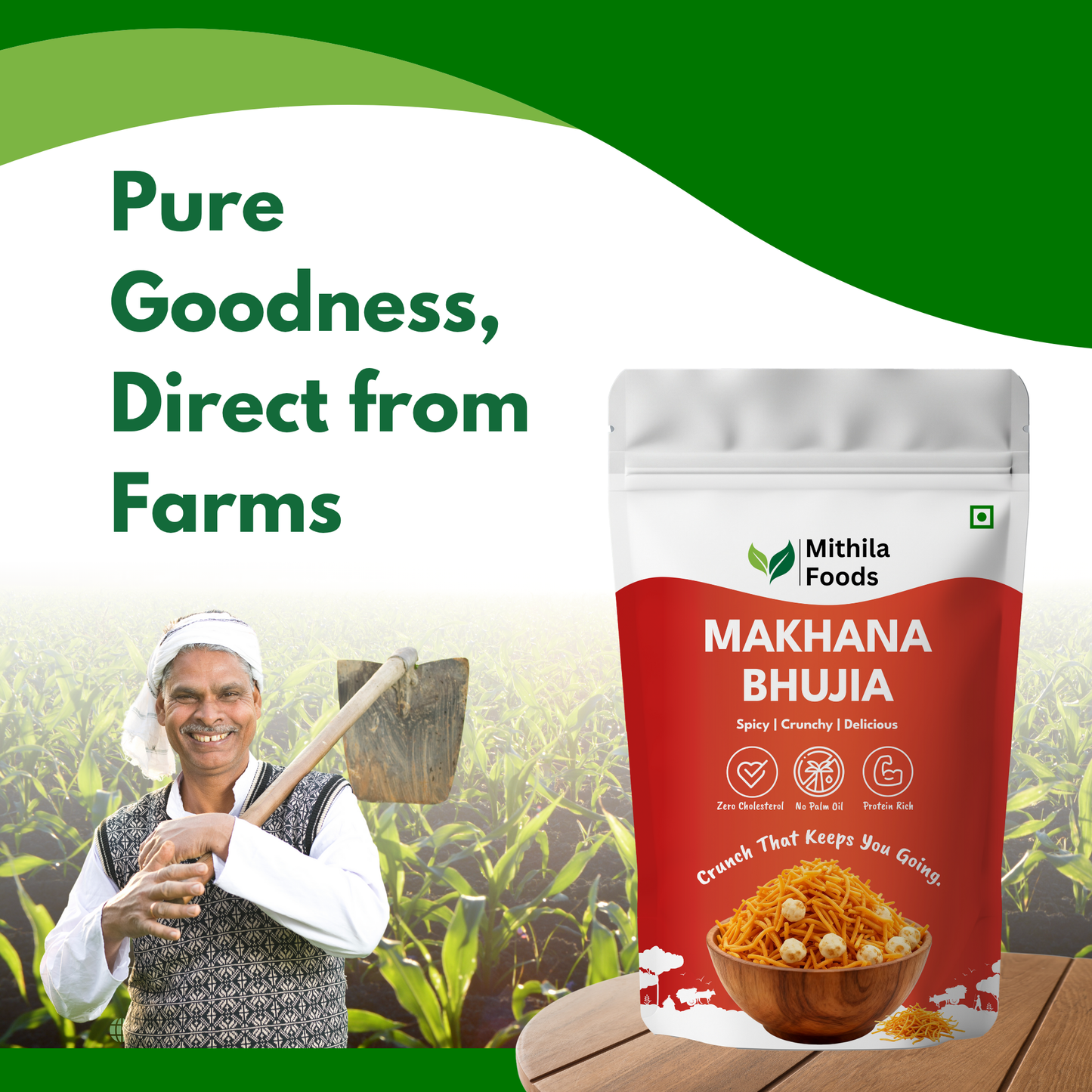 Makhana Bhujia | Crunchy Foxnut Base Healthy Bhujiya with Roasted Makhana Chunks | High-Protein Namkeen