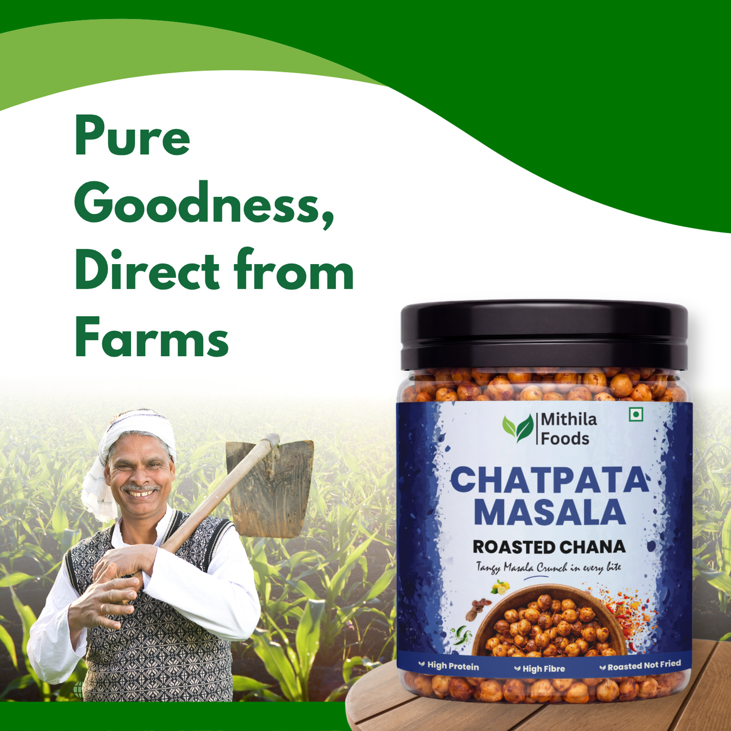Chatpata Masala Roasted Desi Chana | Whole with Skin | High Protein SMART Snack | Tangy Spicy Flavor