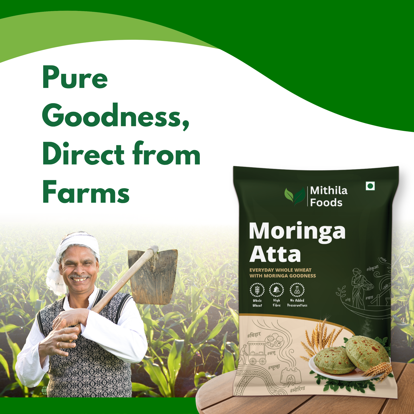 Moringa Atta whole wheat chakki atta packet by Mithila Foods