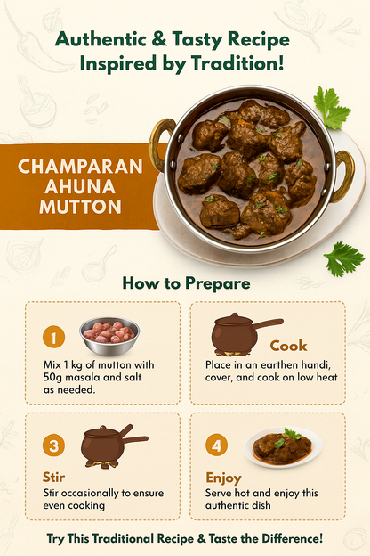Champaran Mutton Masala  | Ahuna Handi Meat Masala | No Colors | Use 1 Sachet for 1 kg Mutton |