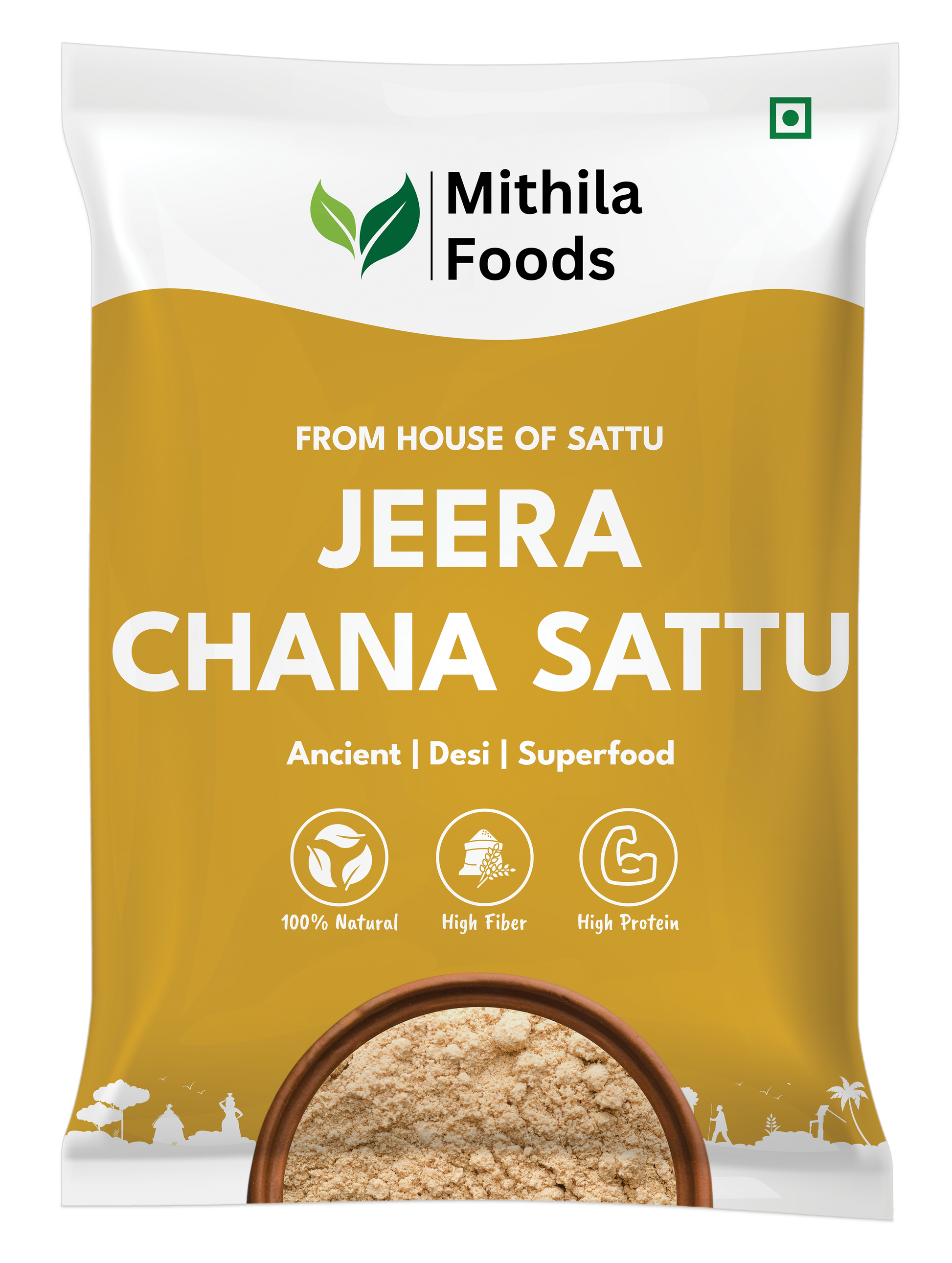 Jeera Chana Sattu cumin roasted gram flour packet by Mithila Foods