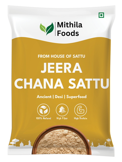 Jeera Chana Sattu cumin roasted gram flour packet by Mithila Foods