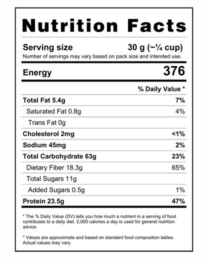 Detailed nutrition facts label for Mithila Foods Cheese & Cream Roasted Chana, showing protein, fiber, calories, and fat content per 30g serving