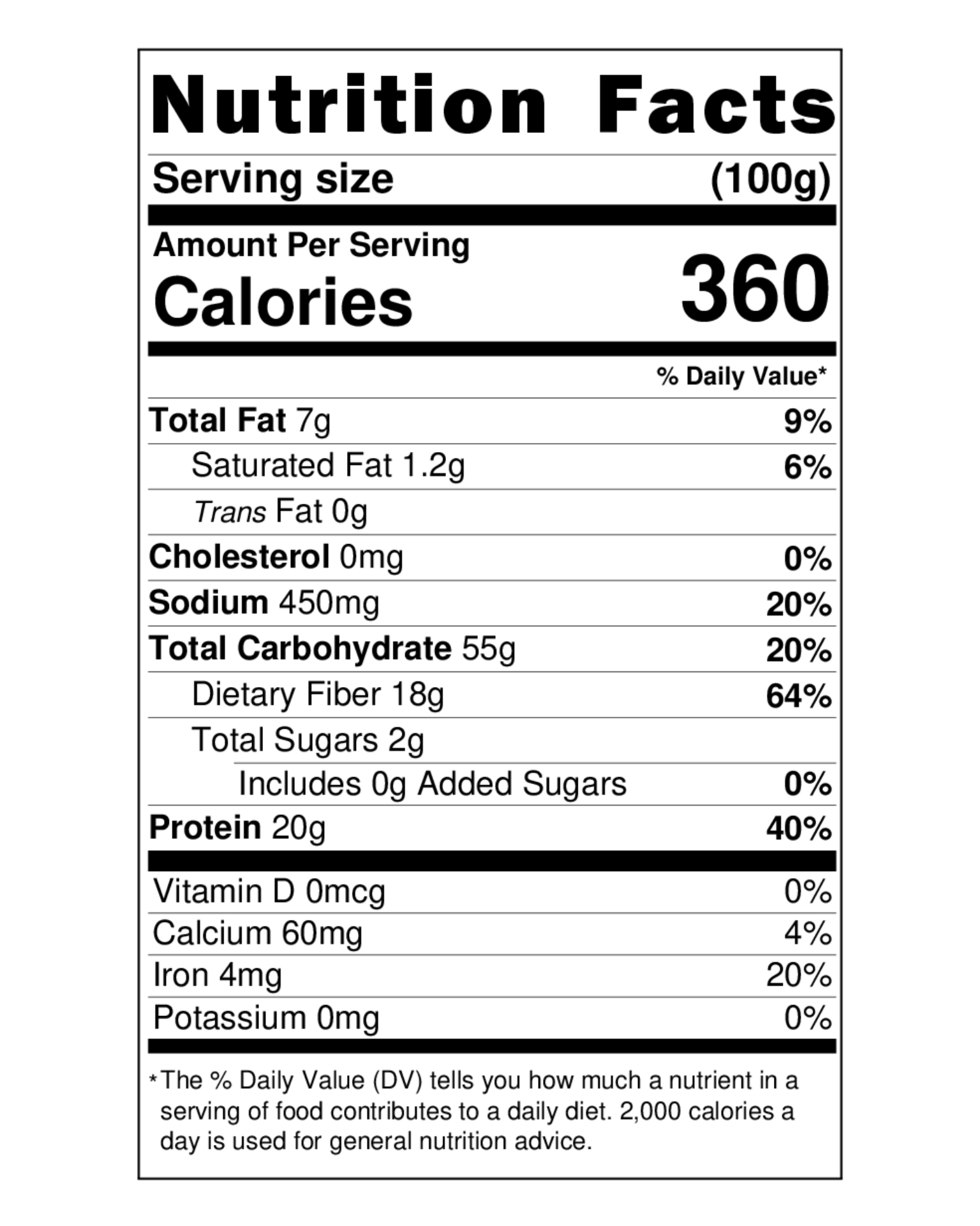 Nutrition facts label for Mithila Foods Hing Jeera Roasted Chana showing calories, protein, fiber, carbohydrates, fat, and micronutrients per 100g serving